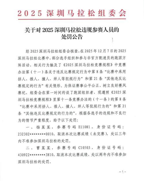 深圳马拉松多人违规被罚：取消成绩并禁赛